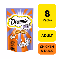 8 x 60g Dreamies Mix Adult Cat Treats Chicken & Duck Cat Biscuits (480g)