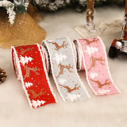 1 Roll Christmas Themed Grosgrain Ribbons DIY Flax Gift Bouquet Wrapping Ribbon Party Decor - Gray