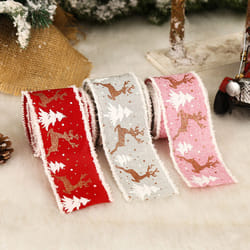 1 Roll Christmas Themed Grosgrain Ribbons DIY Flax Gift Bouquet Wrapping Ribbon Party Decor - Red