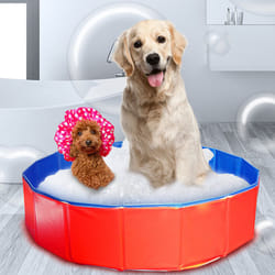 Dog Puppy Cat Foldable Water Play Bathing Wash Tub Non-slip Pet Swimming Pool - Red, 80*20cm