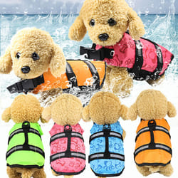 Dog Life Jacket Pet Swimming Safe Vest Adjustable Reflective Swimsuit Clothes - Rose Red, L