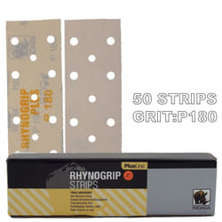 Rhynogrip Plusline 70x198mm P180 Grit 50x HookNLoop Grip Abrasive Sanding Strips