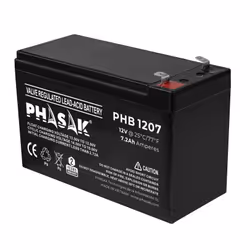 Phasak Batery 12V 7Ah - PHB 1207, Sealed Lead Acid (VRLA), 12 V, 1 pc(s), Black, 7.2 Ah, 20 h