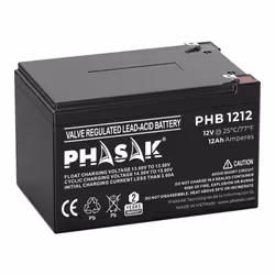 Phasak Batery 12V 12Ah - PHB 1212, Sealed Lead Acid (VRLA), 12 V, 1 pc(s), Black, 12 Ah, 20 h