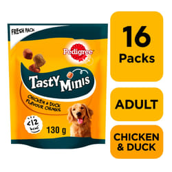 16 x 130g Pedigree Tasty Minis Dog Treats Chewy Cubes Chicken & Duck Tasty Bites