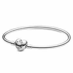 PANDORA Bangle  Logo Smooth Heart Clasp