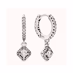 Pandora Timeless Women's Sterling Silver Square Sparkle Cubic Zirconia Hoop Earrings