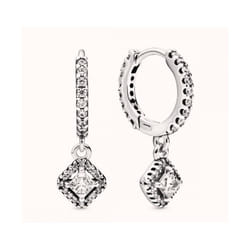 Pandora Timeless Women's Sterling Silver Square Sparkle Cubic Zirconia Hoop Earrings