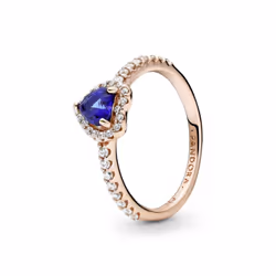 Pandora Sparkling Blue Elevated Heart Ring - Rose Gold Ring for Women - Layering or Stackable Ring - Gift for Her - 14k Rose  ...