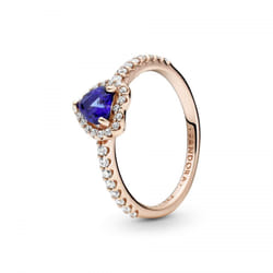 Pandora Sparkling Blue Elevated Heart Ring - Rose Gold Ring for Women - Layering or Stackable Ring - Gift for Her - 14k Rose Gold-Plated Rose with Cub
