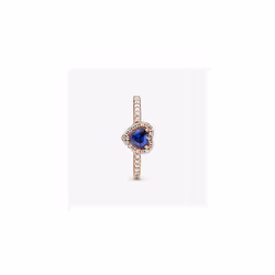 Pandora Sparkling Blue Elevated Heart Ring - Rose Gold Ring for Women - Layering or Stackable Ring - Gift for Her - 14k Rose Gold-Plated Rose with Cub