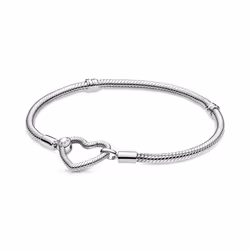 Pandora Moments Heart Clasp Snake Chain Bracelet - Charm Bracelet for Women - Compatible Moments Charms - Sterling Silver - 7 ...