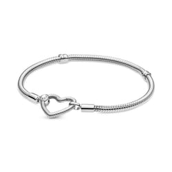 Pandora Moments Heart Clasp Snake Chain Bracelet - Charm Bracelet for Women - Compatible Moments Charms - Sterling Silver - 7.1""""
