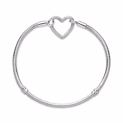 Pandora Moments Heart Clasp Snake Chain Bracelet - Charm Bracelet for Women - Compatible Moments Charms - Sterling Silver - 7.1""""