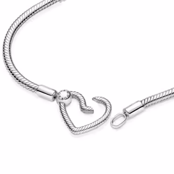 Pandora Moments Heart Clasp Snake Chain Bracelet - Charm Bracelet for Women - Compatible Moments Charms - Sterling Silver - 7.1""""