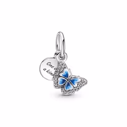 Pandora Blue Butterfly And Quote Double Dangle Charm 790757C01 For Women