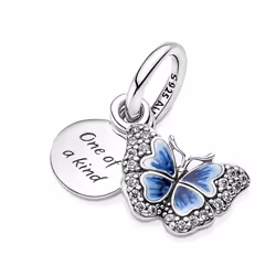 Pandora Blue Butterfly And Quote Double Dangle Charm 790757C01 For Women