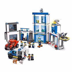 LEGO 60246 City Police Station Building Set with 2 Truck Toys, Light & Sound Bricks, Drone and Motorbike
