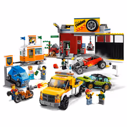 LEGO 60258 City Nitro Wheels Tuning Workshop Building Set with Tow Truck, Hot Rod, Camping Trailer and Motorbike