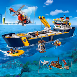 LEGO 60266 City Oceans Exploration Ship Floating Toy Boat, Deep Sea Underwater Set, Diving Adventure for Kids