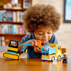 LEGO 10931 DUPLO Town Truck & Tracked Excavator Construction Vehicle Toy for Toddlers 2+ Years Old, Fine Motor Skills Development
