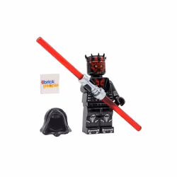Lego Star Wars: Darth Maul Minifigure with Metallic Silver Armor Hood Cape and Dual Lightsaber Ages 6+
