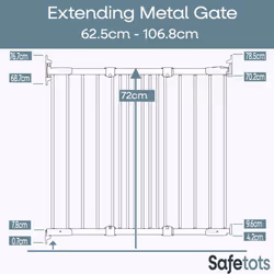 Safetots Extending Metal Gate 62.5cm-106.8cm - White