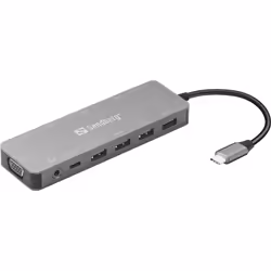 Sandberg USB-C 13-in-1 Travel Dock, Docking, USB Type-C, 100 W, 10,100,1000 Mbit/s, Aluminium, MMC, MicroSD (TransFlash), Mic ...