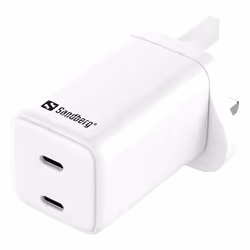 Sandberg AC Charger Dual USB-C PD65W UK, Indoor, AC, 20 V, 3 A, White