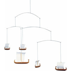 Flensted Mobiles Viking Ships 5 Hanging Mobile - 26 Inches - Teak