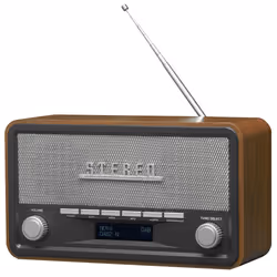 Denver DAB-18 Vintage Style Stereo DAB / DAB+ & FM Radio, Real Wood Cabinet, Bluetooth, Clock Radio Alarm, AUX In, Mains or B ...