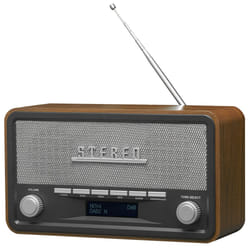 Denver DAB-18 Vintage Style Stereo DAB / DAB+ & FM Radio, Real Wood Cabinet, Bluetooth, Clock Radio Alarm, AUX In, Mains or Battery