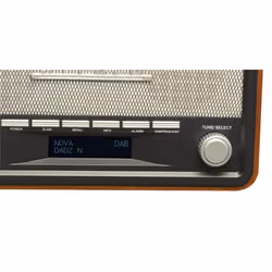 Denver DAB-18 Vintage Style Stereo DAB / DAB+ & FM Radio, Real Wood Cabinet, Bluetooth, Clock Radio Alarm, AUX In, Mains or Battery