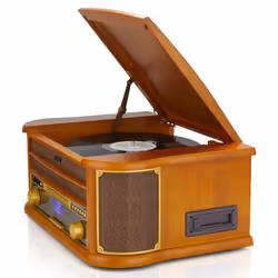 Denver MRD-51BT Retro Record Player Turntable Music Centre With CD Player, DAB & FM / AM Radio, Bluetooth, Record Player, Cassette, MP3 - Vintage Wood