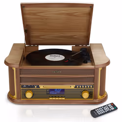 Denver MRD-51BT Retro Record Player Turntable Music Centre With CD Player, DAB & FM / AM Radio, Bluetooth, Record Player, Cassette, MP3 U - Light Wood