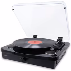Record Player With Stereo Speakers - Bluetooth - USB & SD Recording - AUX IN & RCA Out - Black