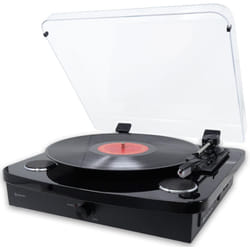 Record Player With Stereo Speakers - Bluetooth - USB & SD Recording - AUX IN & RCA Out - Black