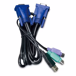 PLANET KVM-KC1-3, 3 m, USB, PS/2, USB, PS/2, VGA, Black, Blue, D-sub port (15 female)