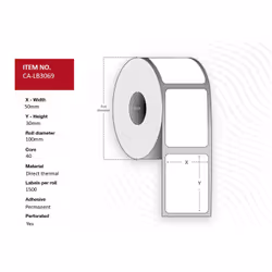 Capture CA-LB3069, White, Roll, Direct thermal, Permanent, 10 cm, 5 cm