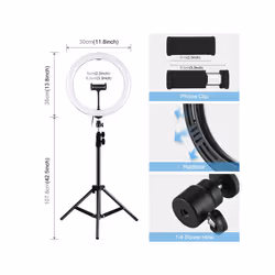 PULUZ 11.8" LED Ring Light Kit â 30cm, 1.1m Tripod, 3 Modes, Dual Color Temperature, Type-C, Phone Clamp (Black)