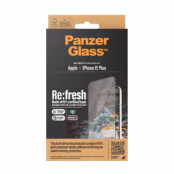 PanzerGlass ® Re:fresh Screen Protector iPhone 15 Plus | Ultra-Wide Fit w. EasyAligner