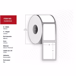 Capture 35000263, White, Roll, Direct thermal, Removable, 5 cm, 2.5 cm