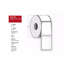 Capture 800262-127-1PCS, White, Roll, Direct thermal, Removable, 5.7 cm, 3.2 cm
