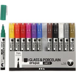 Creativ Company Glass & Porcelain Pens, Line 1-2 mm, Opaque, Assorted Colours, 12 pc, 1 Pack