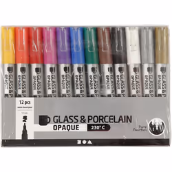 Creativ Company Glass & Porcelain Pens, Line 1-2 mm, Opaque, Assorted Colours, 12 pc, 1 Pack