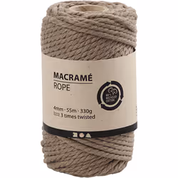 Creativ Company Macramé Cord, L: 55 m, 4 mm, Light Brown, 330 G, 1 Roll