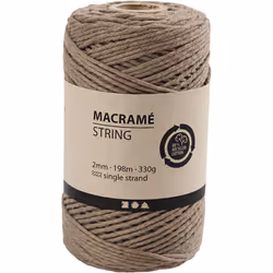 Creativ Company Macramé Cord, L: 198 m, 2 mm, Light Brown, 330 G, 1 Roll