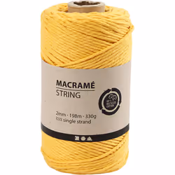 Creativ Company Macramé Cord, L: 198 m, 2 mm, Yellow, 330 G, 1 Roll