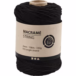Creativ Company Macramé Cord, L: 198 m, 2 mm, Black, 330 G, 1 Roll
