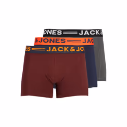 Jack & Jones 3-Pack Trunks, Boxer briefs, Boxer brief, Adult, Male, Burgundy, Navy, Grey, Monochromatic
